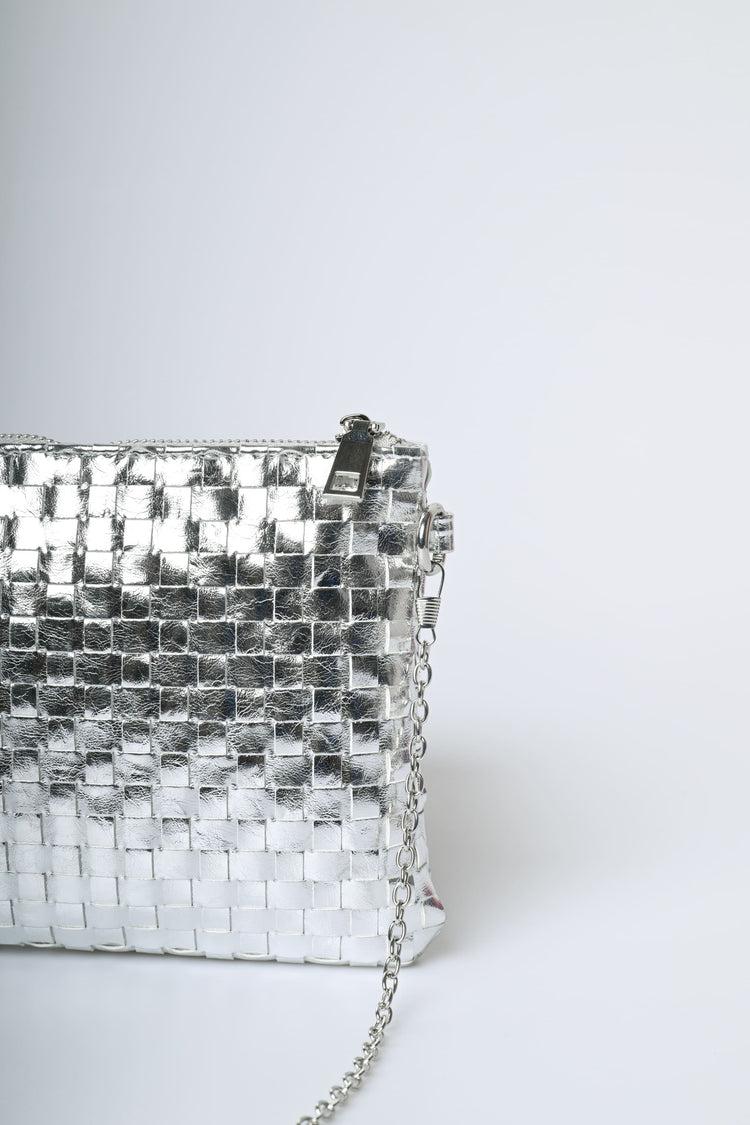 Woven faux leather clutch bag