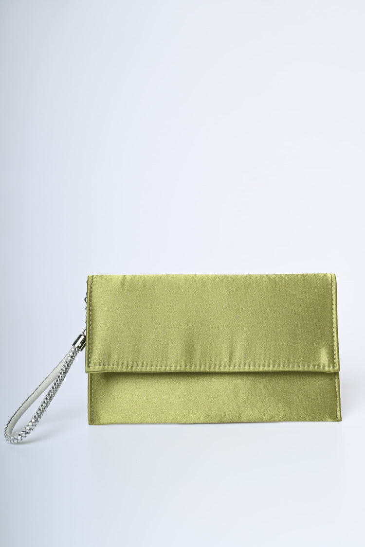 Rhinestone handle satin clutch bag
