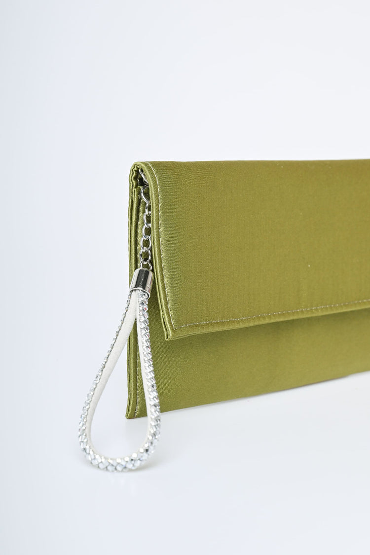 Rhinestone handle satin clutch bag
