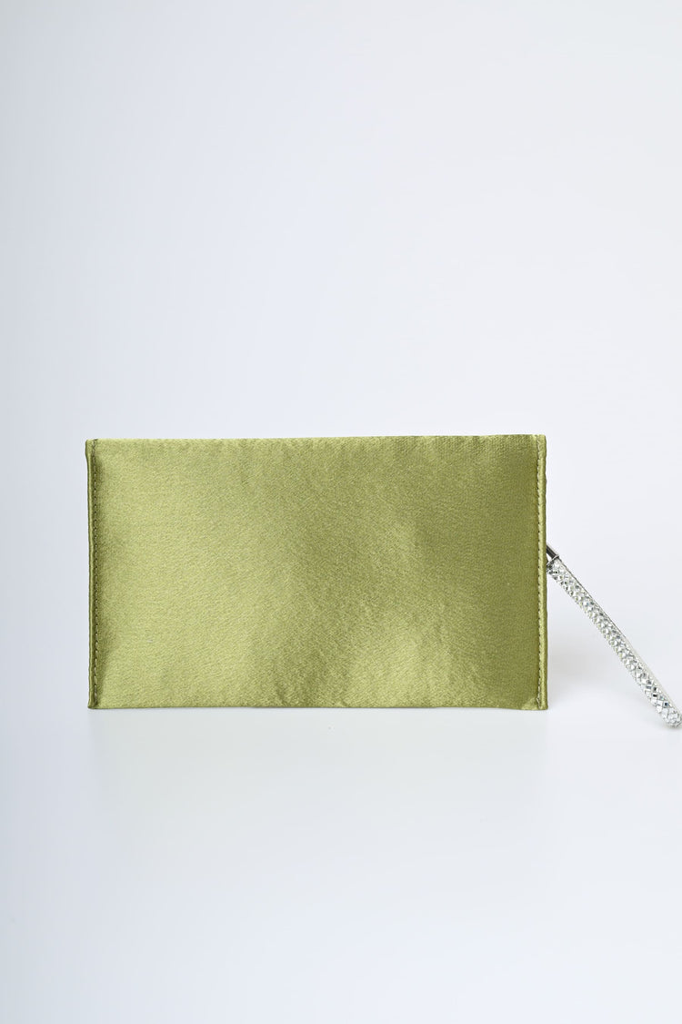 Rhinestone handle satin clutch bag