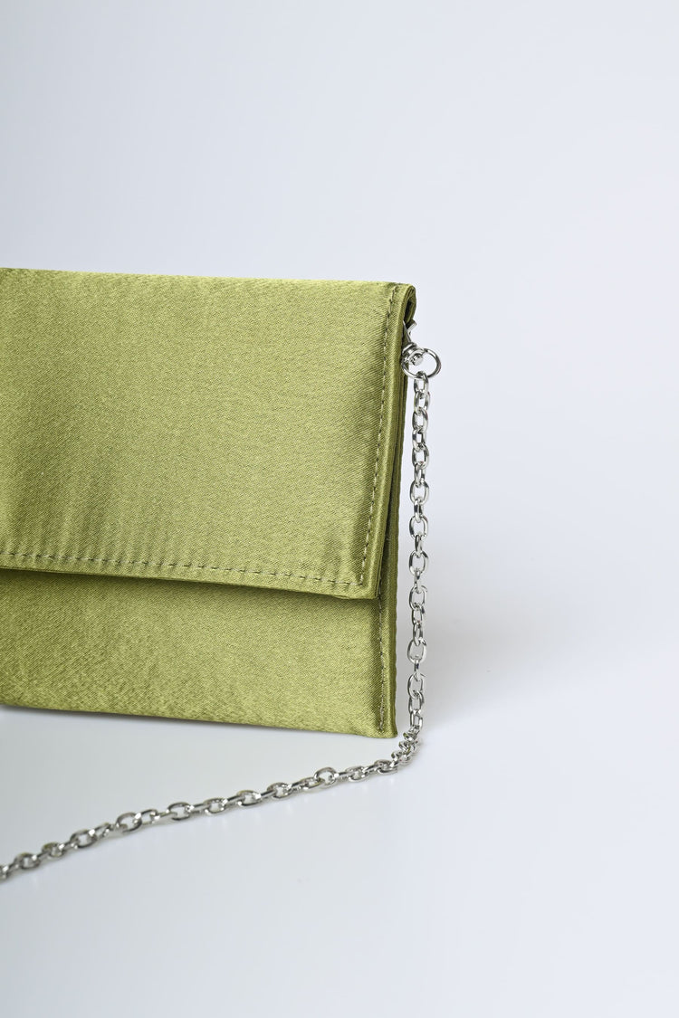 Rhinestone handle satin clutch bag