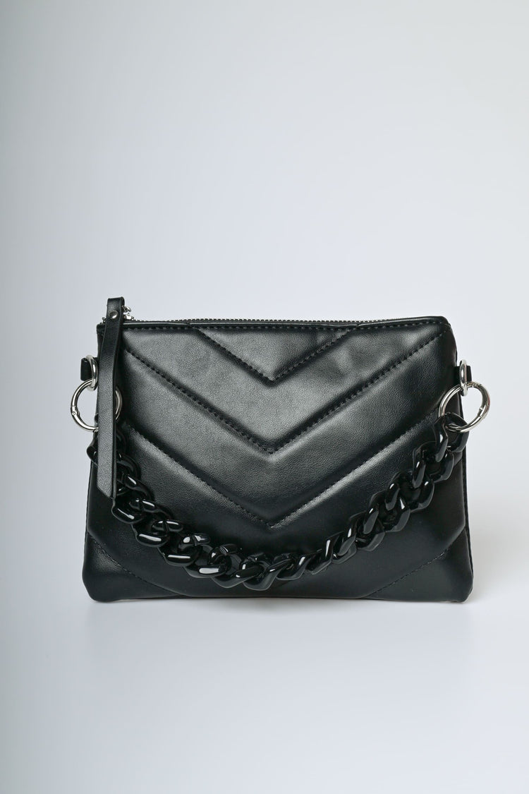 Chain-handle chevron motif clutch bag