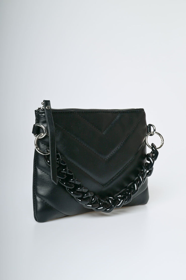 Chain-handle chevron motif clutch bag