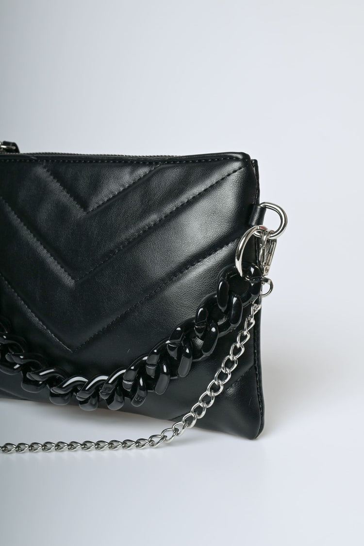 Chain-handle chevron motif clutch bag
