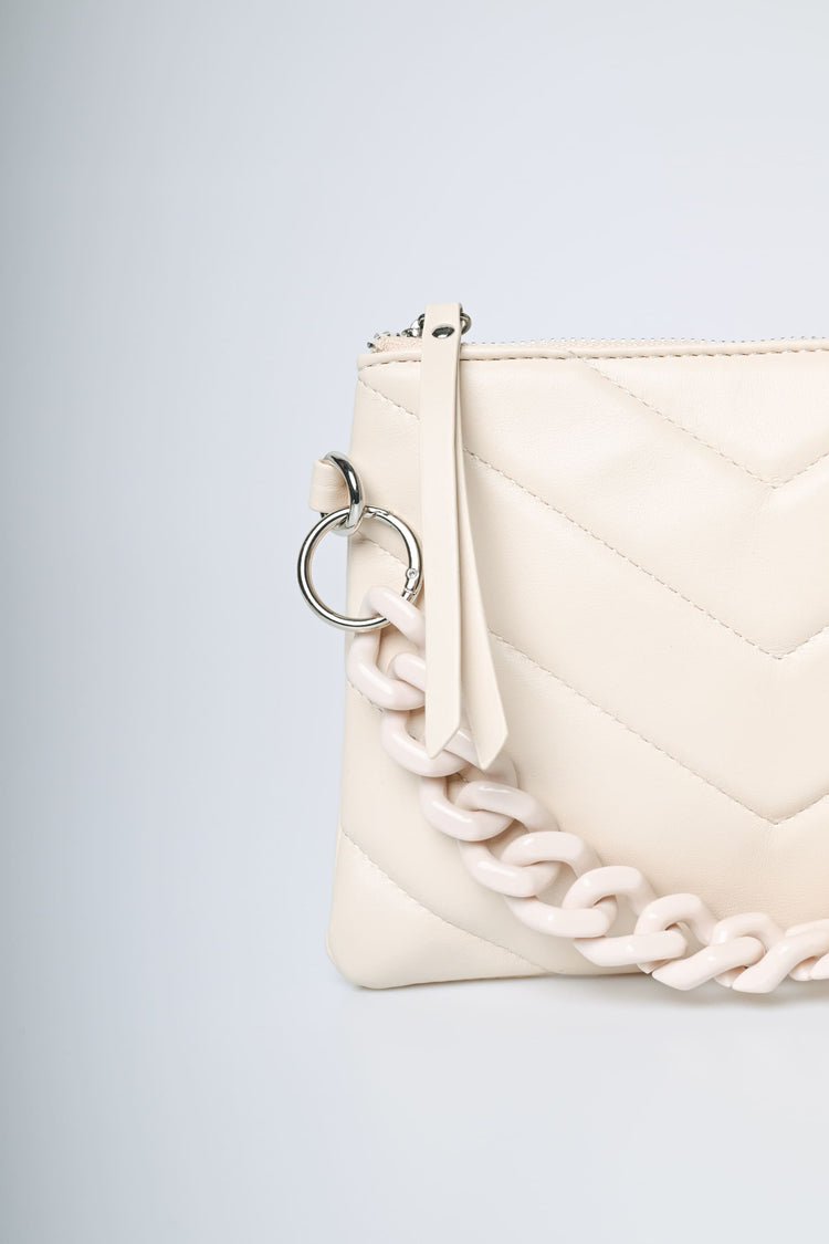 Chain-handle chevron motif clutch bag