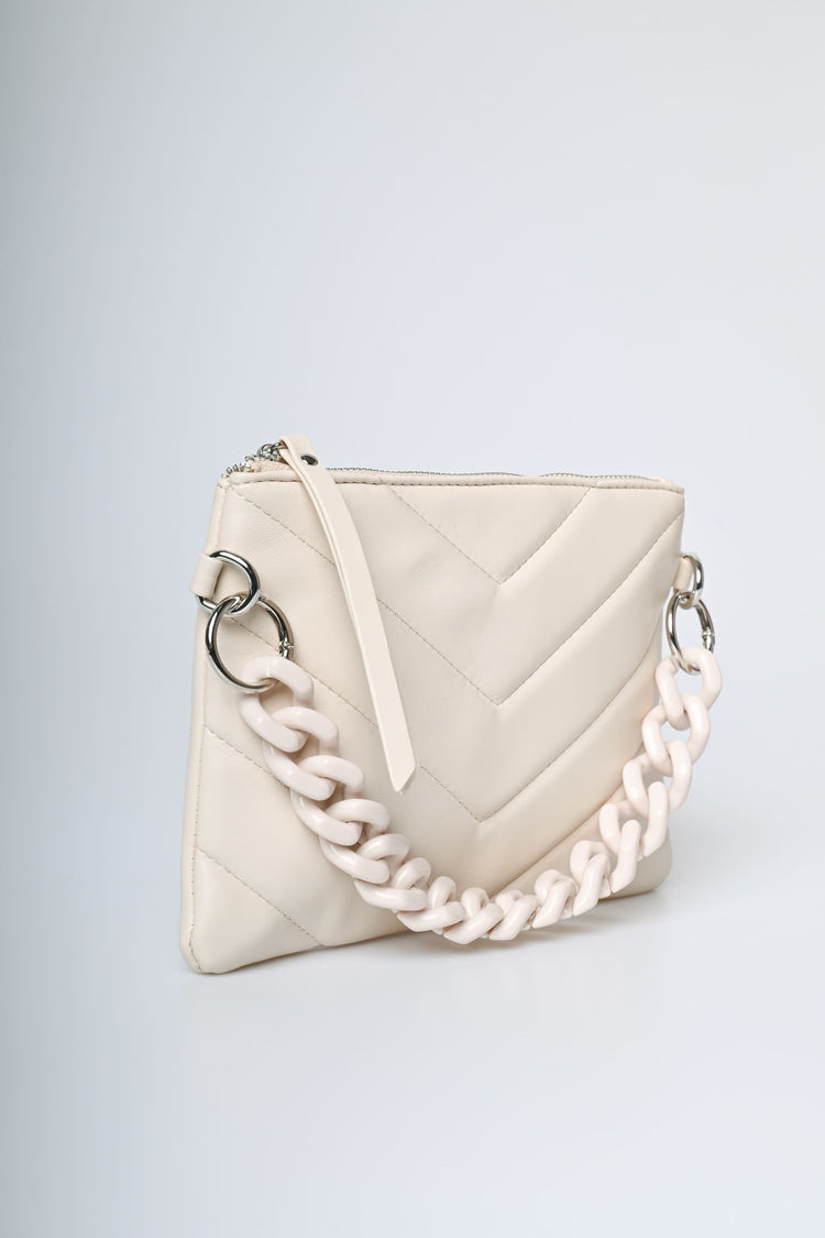 Chain-handle chevron motif clutch bag