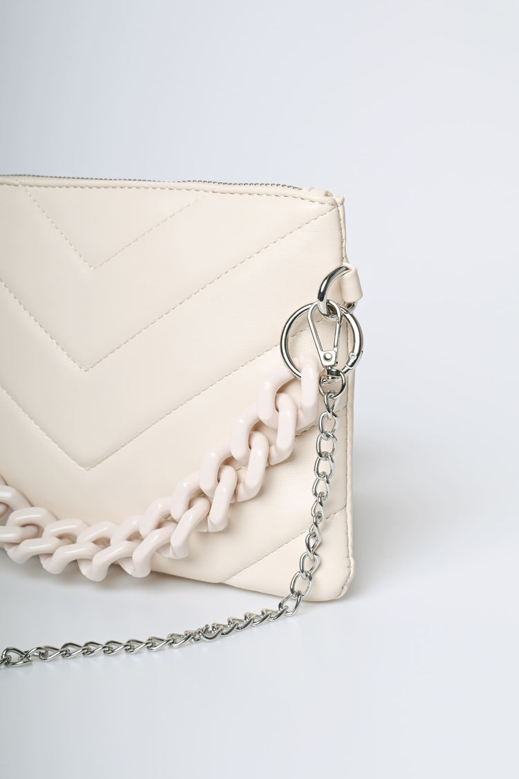 Chain-handle chevron motif clutch bag
