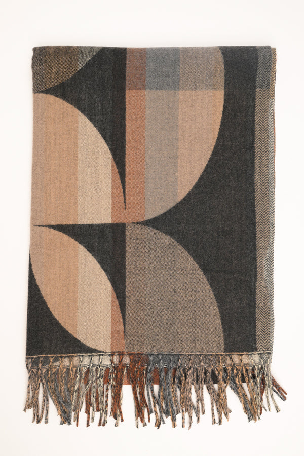 Multicolor geometric scarf with fringe