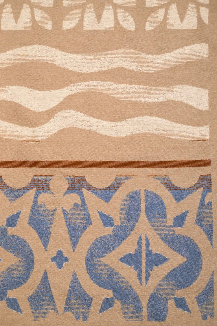 Sand geometric-floral jacquard scarf