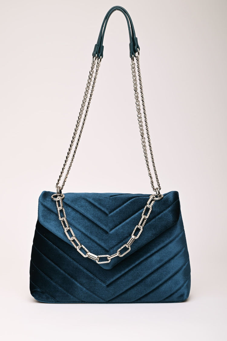 Quilted velvet shoulder bag
