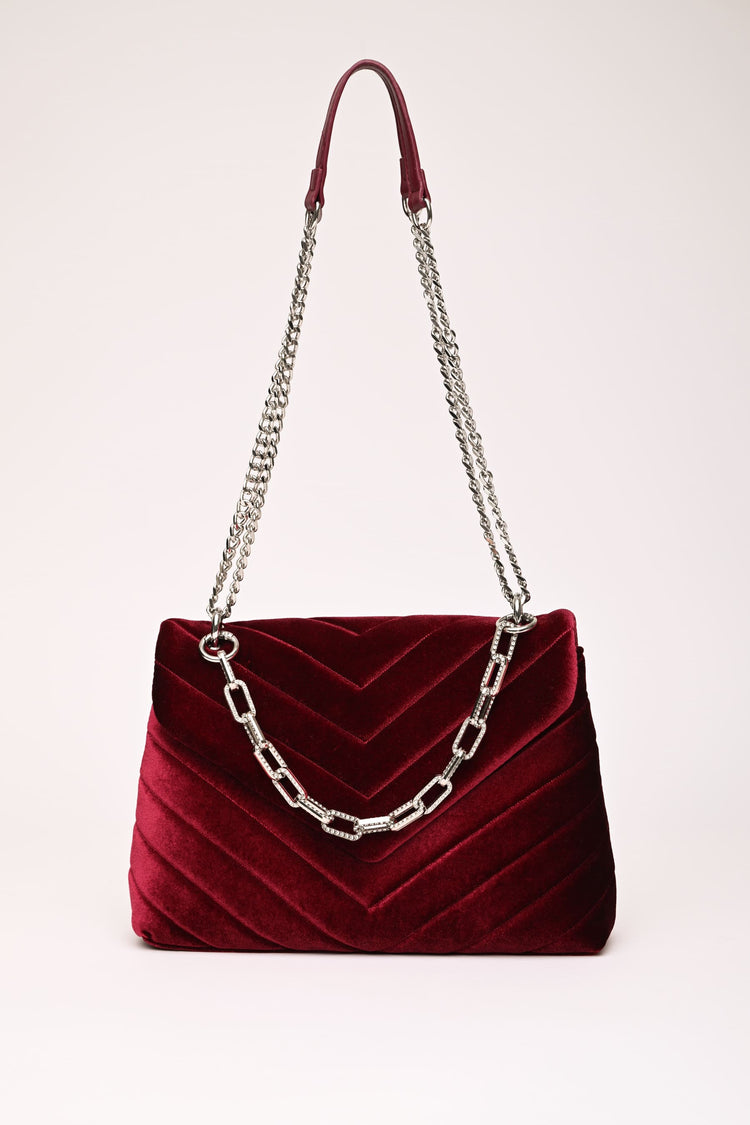 Quilted velvet shoulder bag