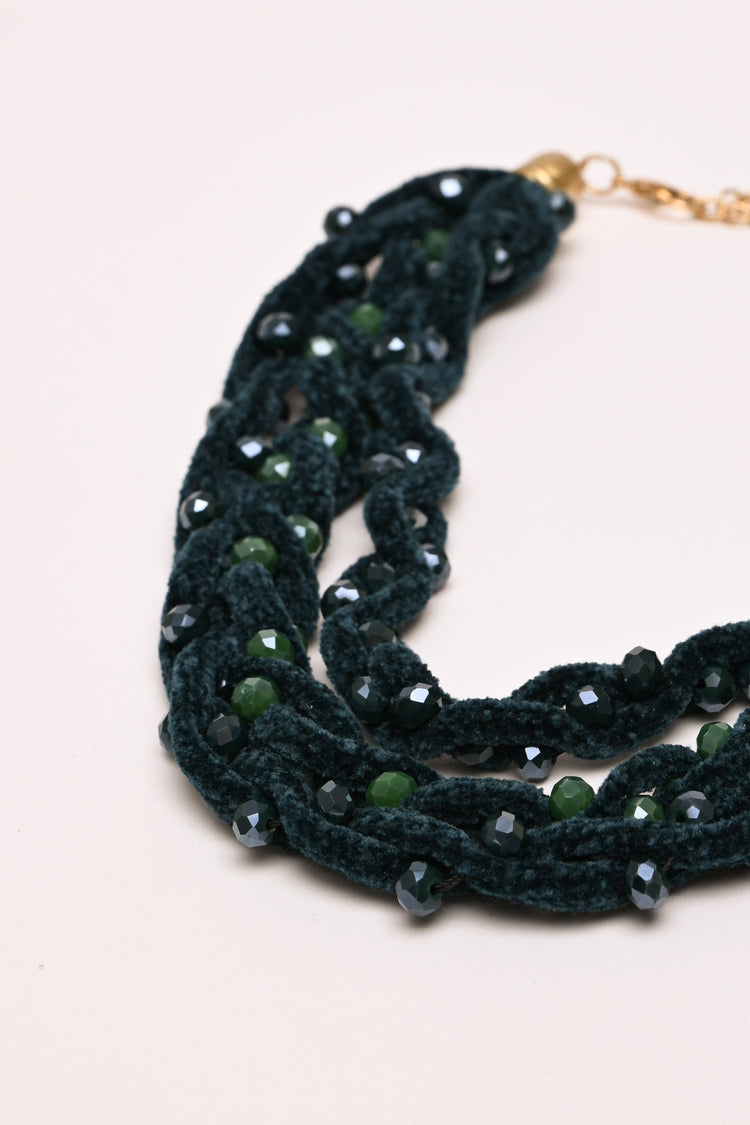 Beads woven threads necklace