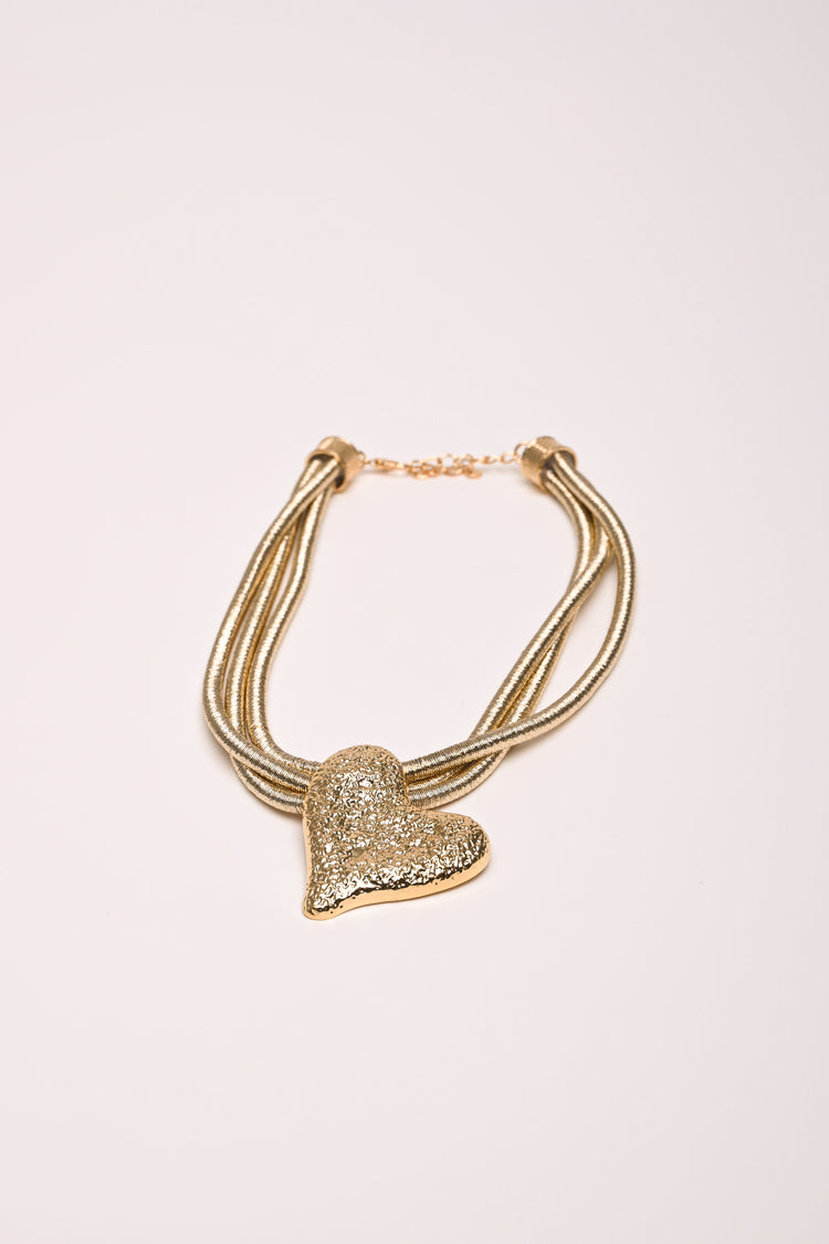 Heart pendant three-strand necklace