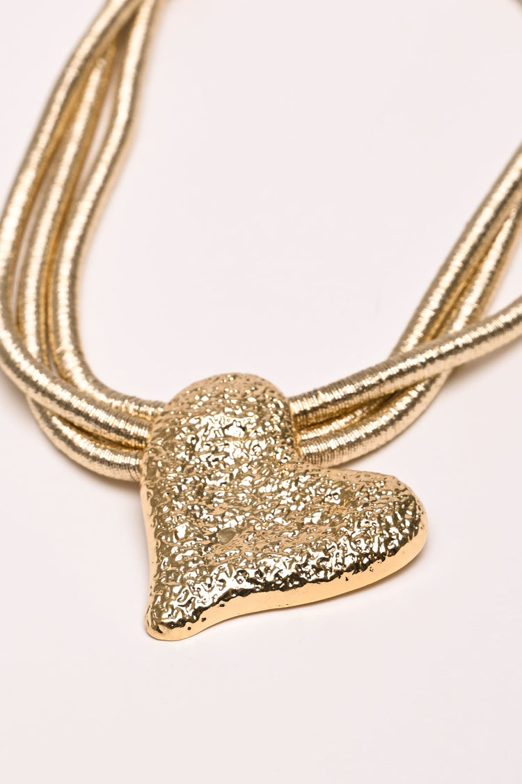Heart pendant three-strand necklace