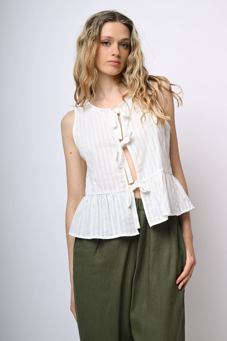 Self-tie straps cotton top