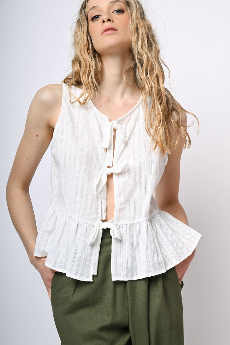Self-tie straps cotton top