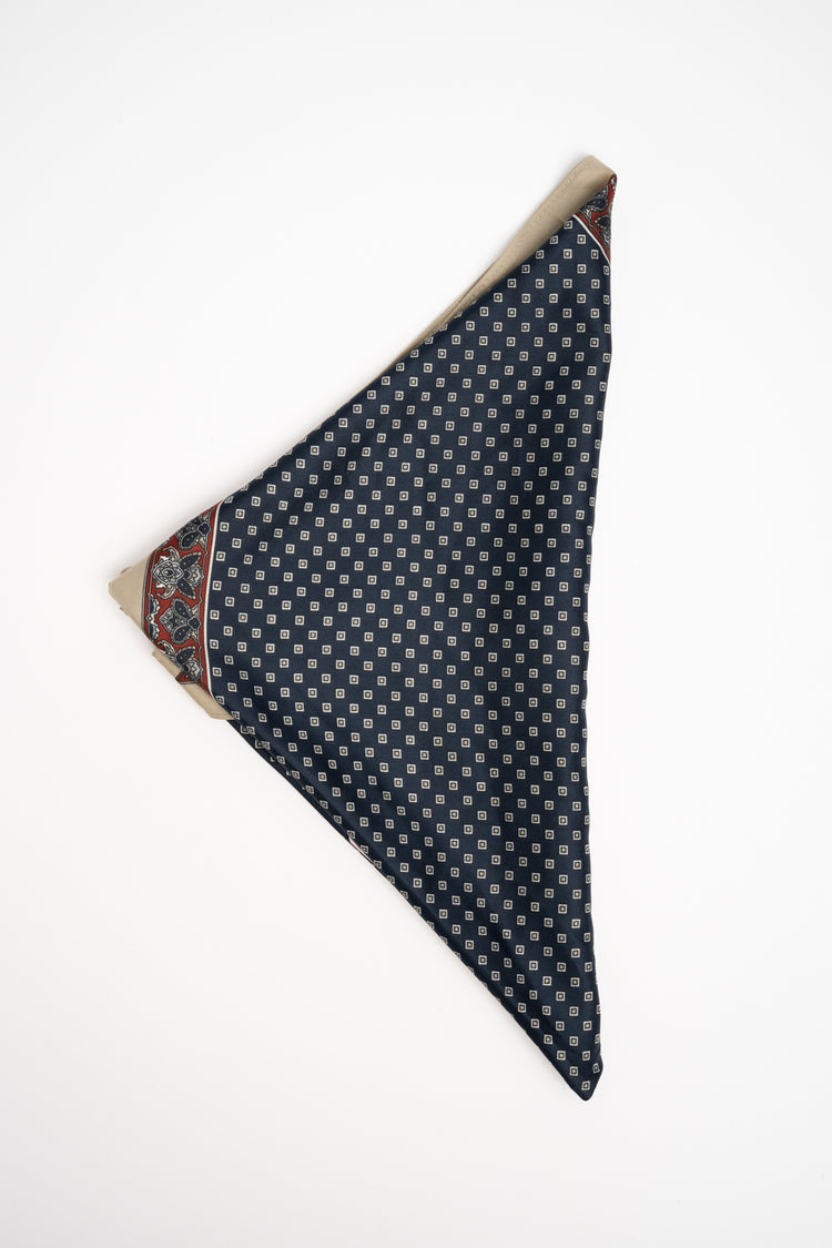 Geometric print blue satin scarf