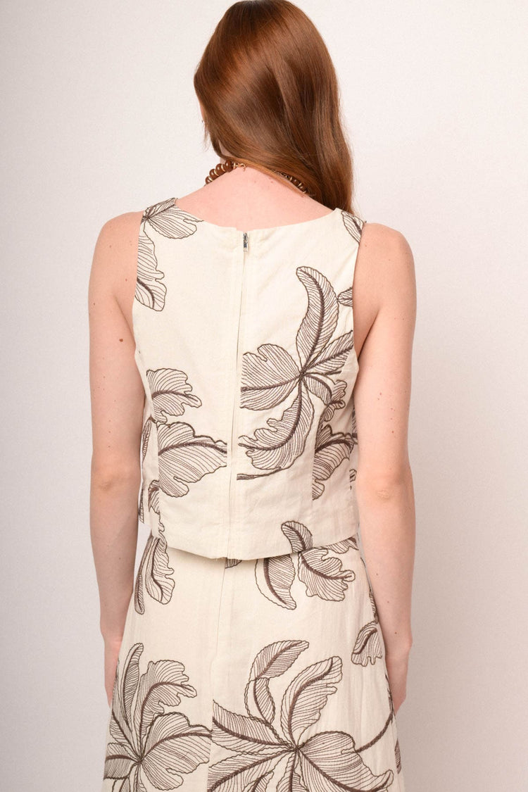 Top cotone fantasia ricamo palm
