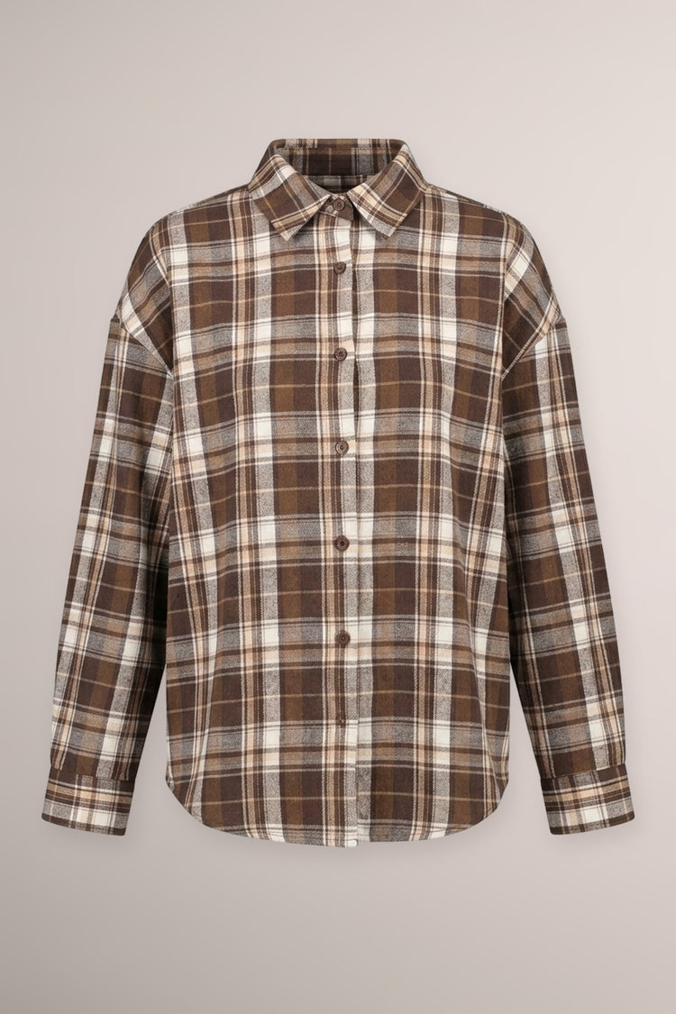 Chocolate check motif flannel shirt