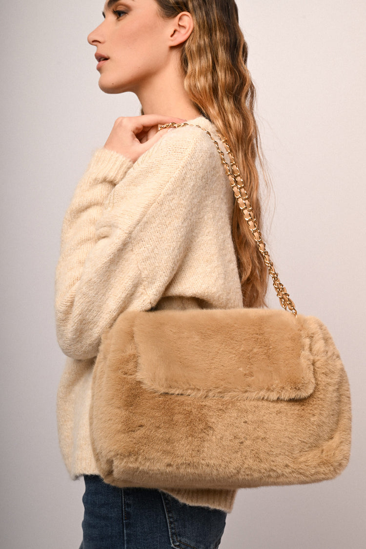 Faux fur shoulder bag