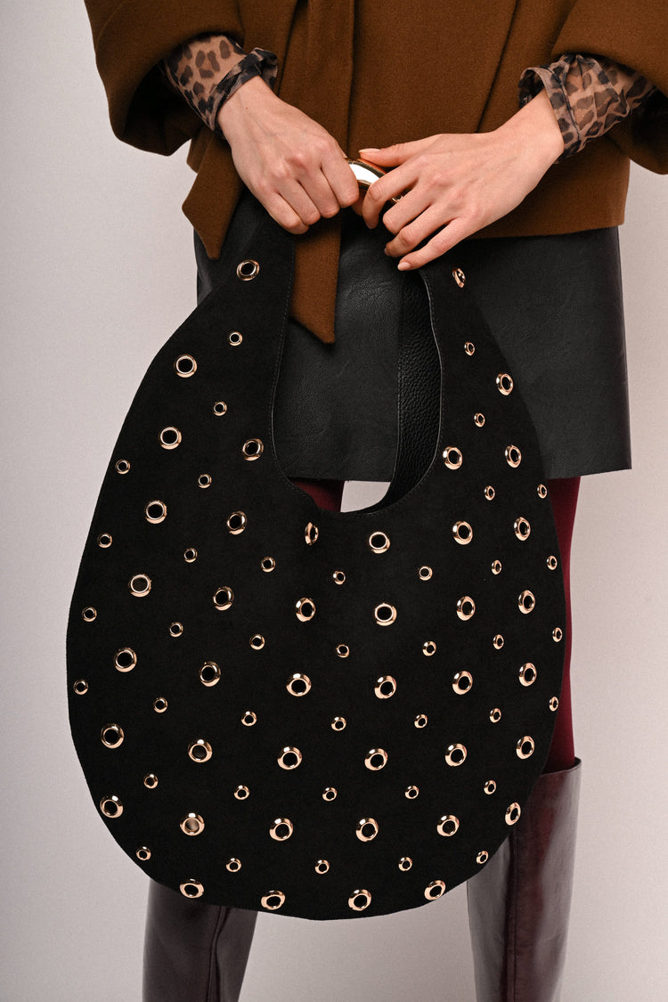 Stud-embellished hobo bag