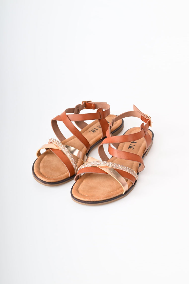 Rhinestone-embellished strap flat sandals