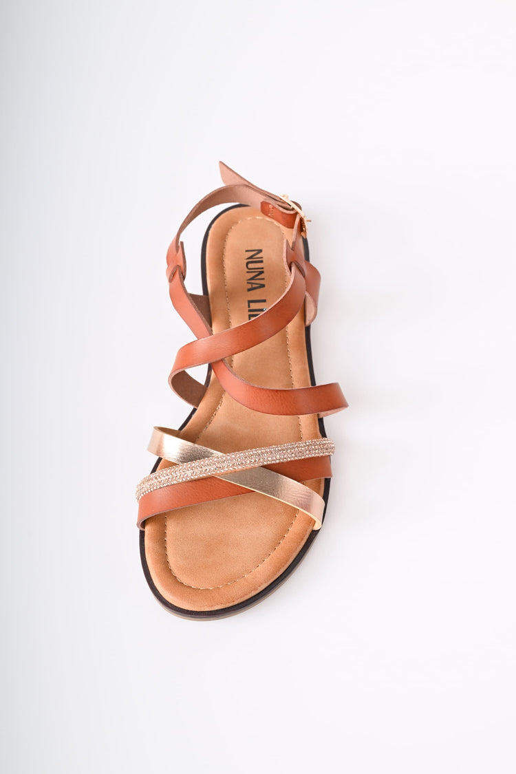 Rhinestone-embellished strap flat sandals