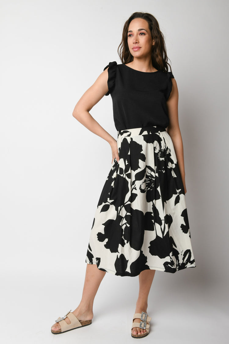 Graphic floral print midi skirt