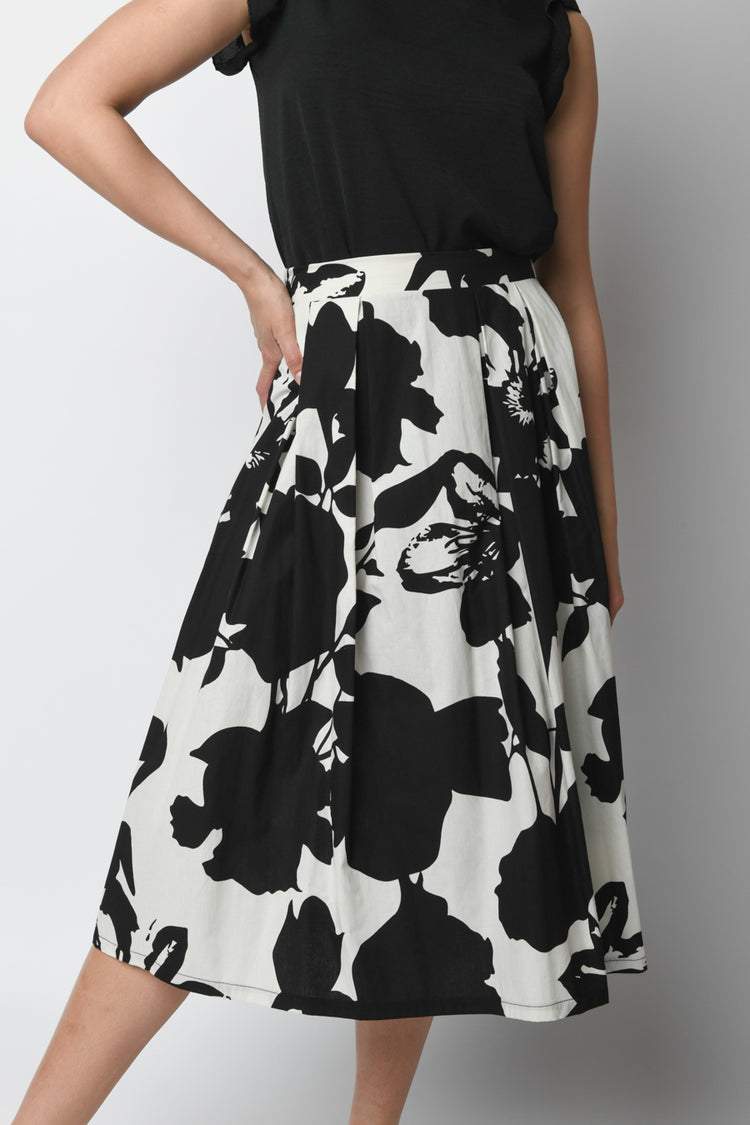 Graphic floral print midi skirt