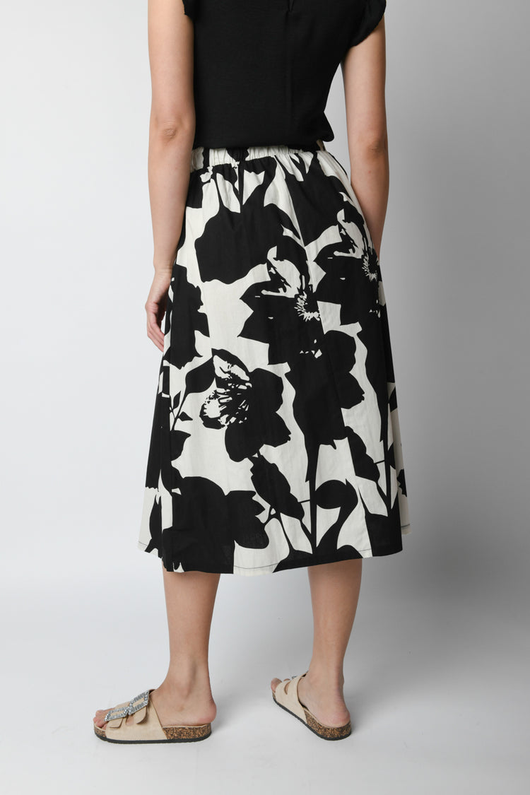 Graphic floral print midi skirt