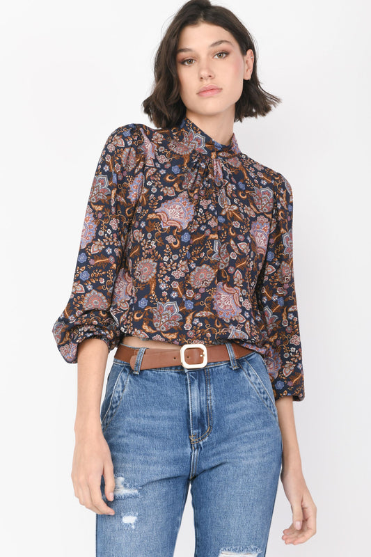 Ethnic print viscose blouse