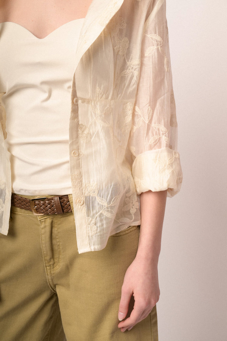 Beige embroidered organza shirt