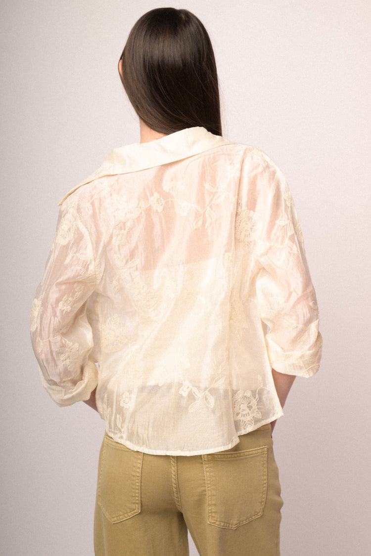 Beige embroidered organza shirt