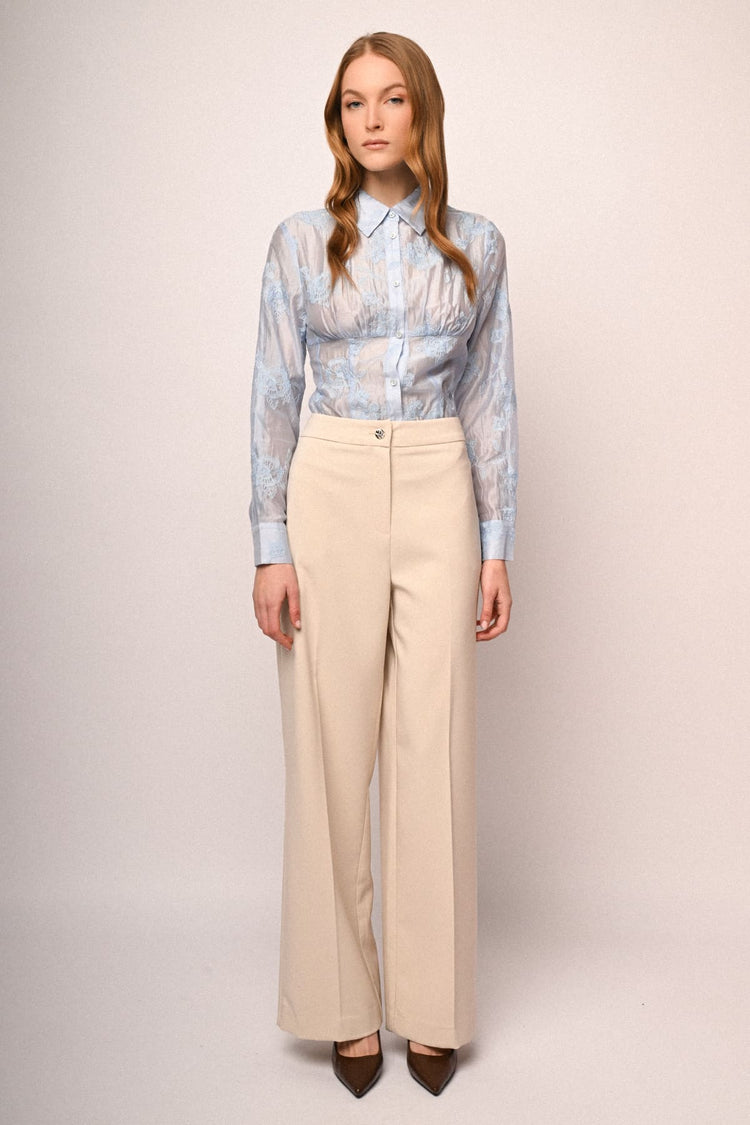 Sky blue embroidered organza shirt