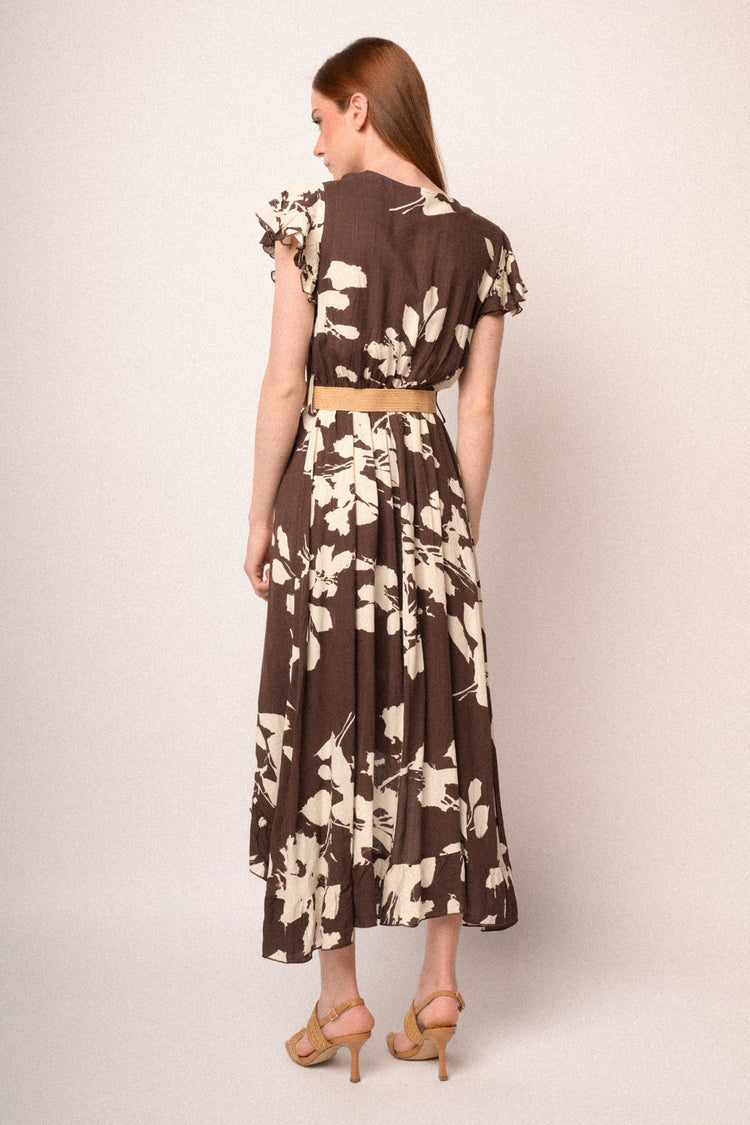 Brown floral asymmetric dress