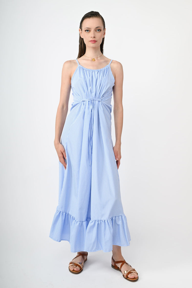 Flounce striped long dress