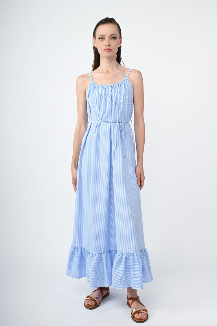 Flounce striped long dress