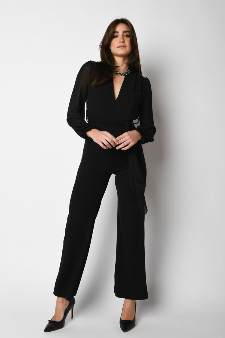 Belted V-neck jumpsuit