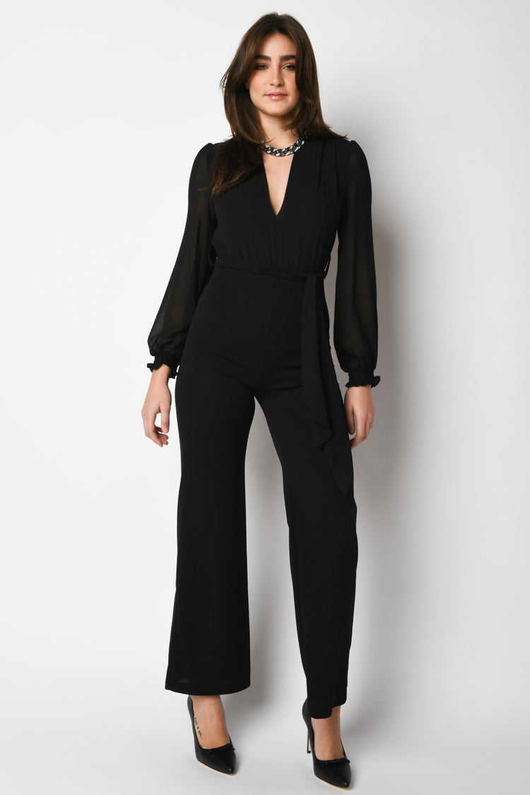 Belted V-neck jumpsuit