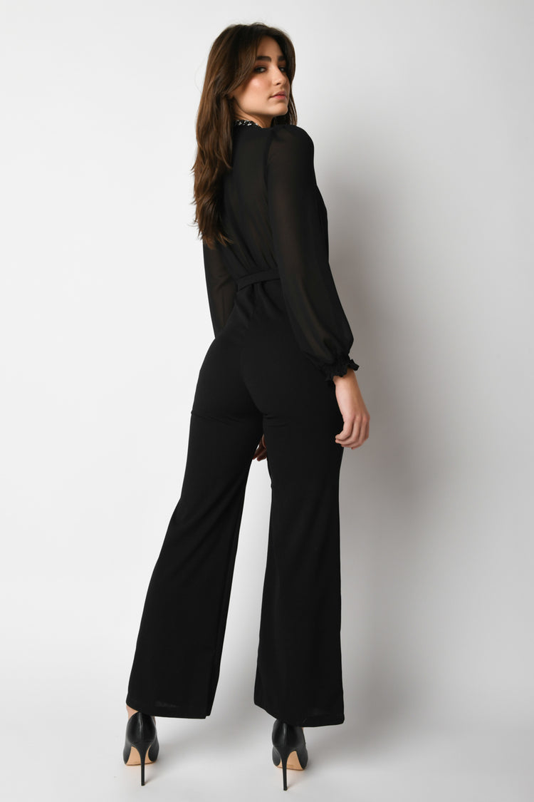 Belted V-neck jumpsuit