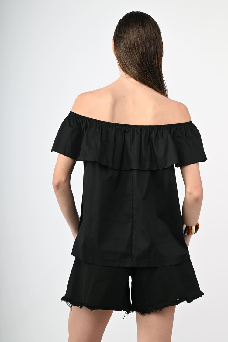 Ruffled off-the-shoulder cotton top