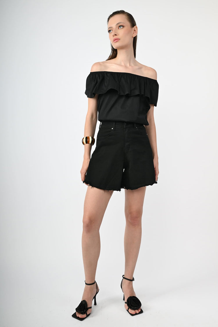 Ruffled off-the-shoulder cotton top