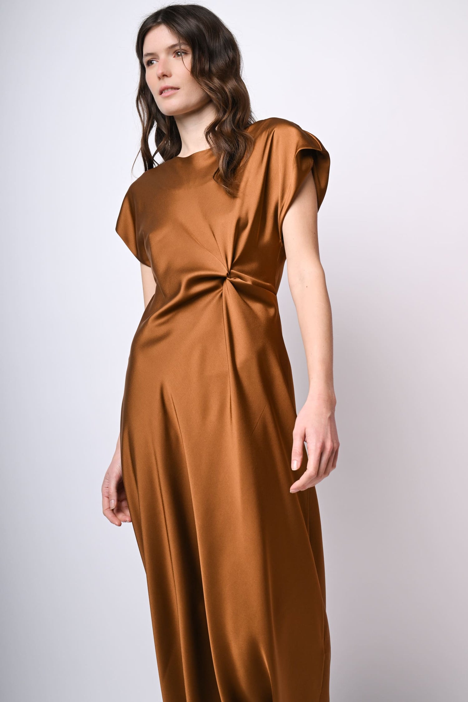 Side knot satin midi dress