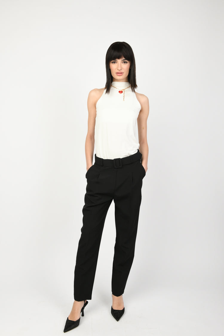Belted slim-fit trousers