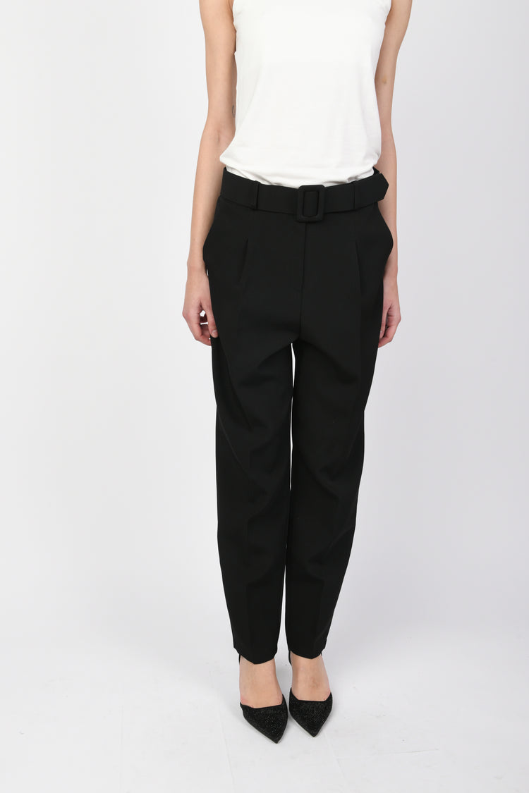 Belted slim-fit trousers