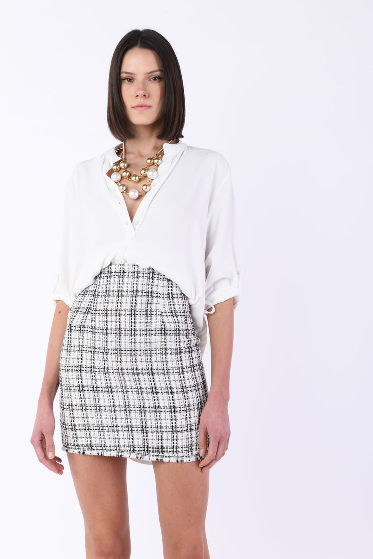 Lurex check tweed miniskirt