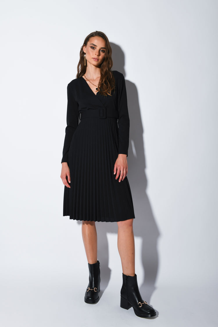 Belted pleated dress