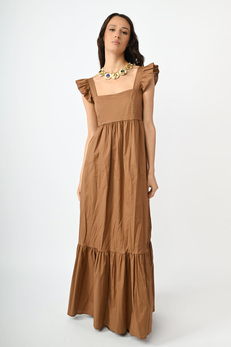 Frills cotton long dress