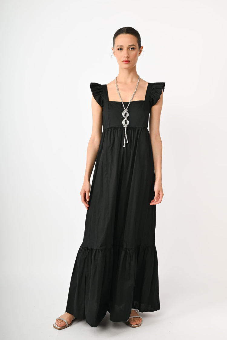 Frills cotton long dress