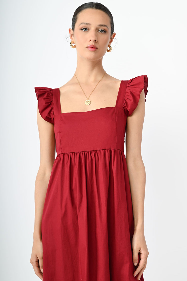 Frills cotton long dress